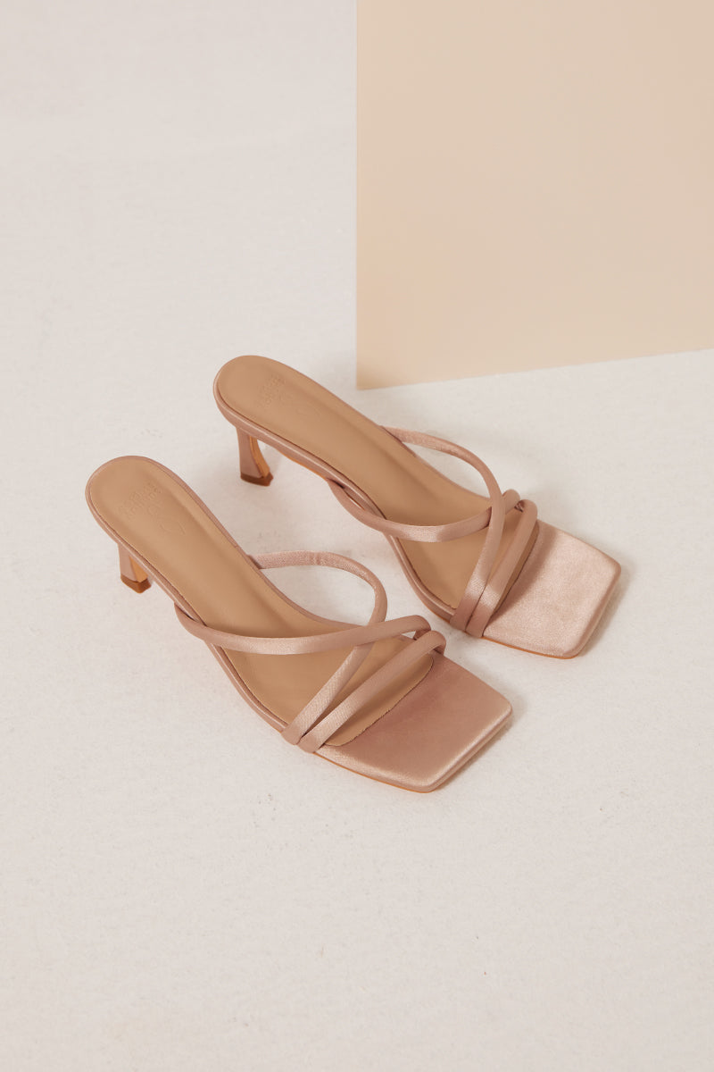 Miki Strappy Heels in Champagne Satin