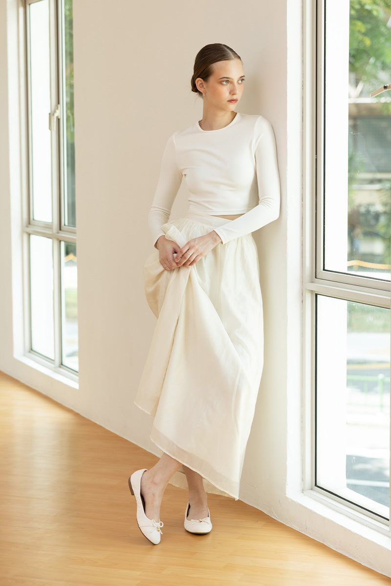 Soren Cloud Ballet Flats in Waterproof Satin Cream