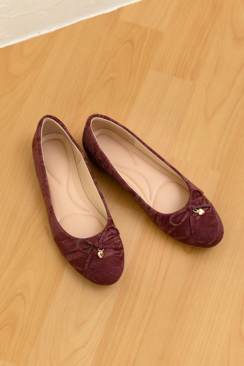 Soren Cloud Ballet Flats in Waterproof Satin Bordeaux Red