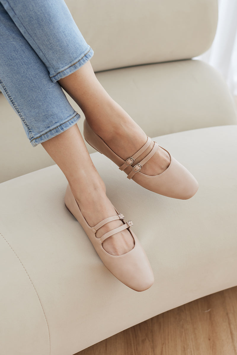 Minji Interchangeable Maryjane Flats in Nude