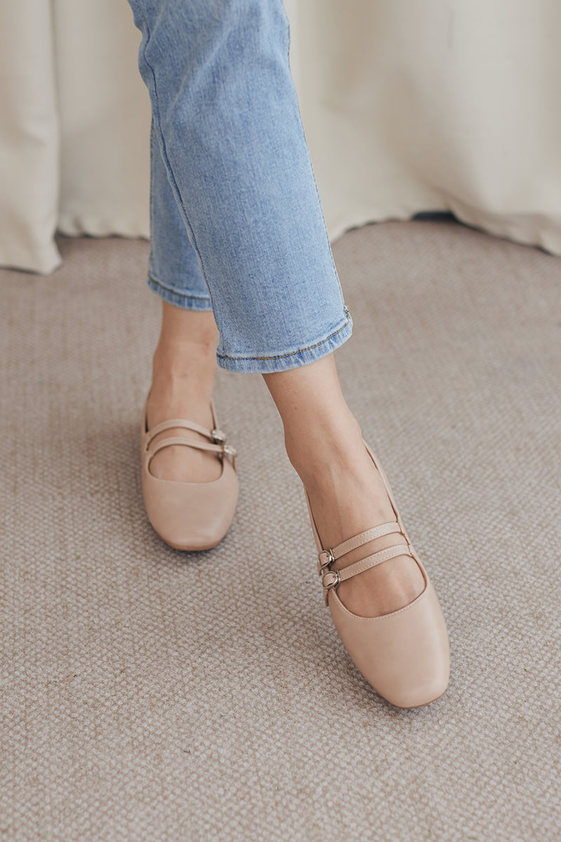 Minji Interchangeable Maryjane Flats in Nude