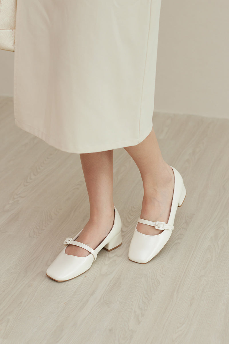 Nari Buckle Maryjane Heels in Ivory