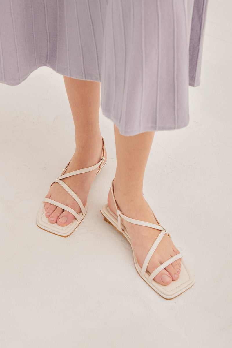 Nelson Linen Strappy Sandals in Cream