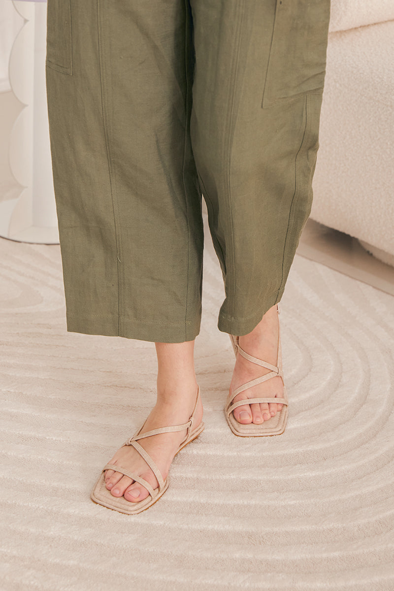 Nelson Linen Strappy Sandals in Natural