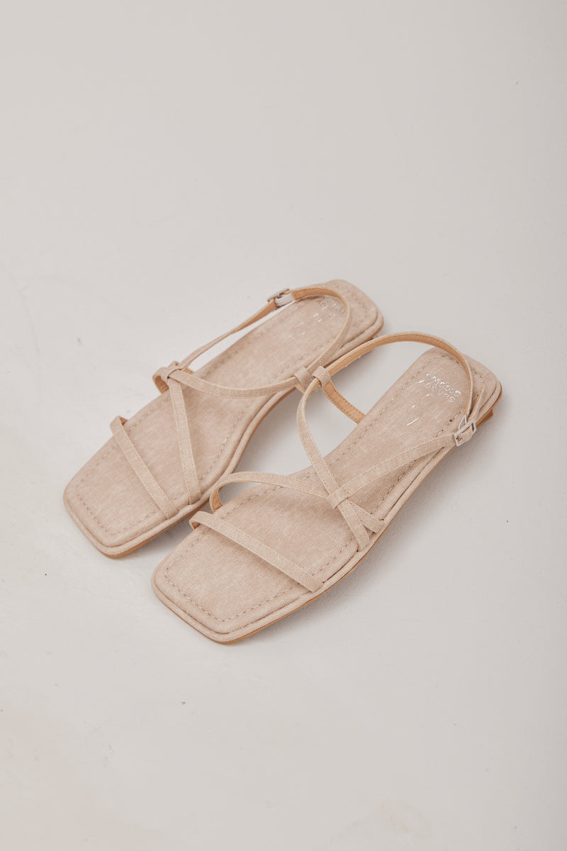 Nelson Linen Strappy Sandals in Natural