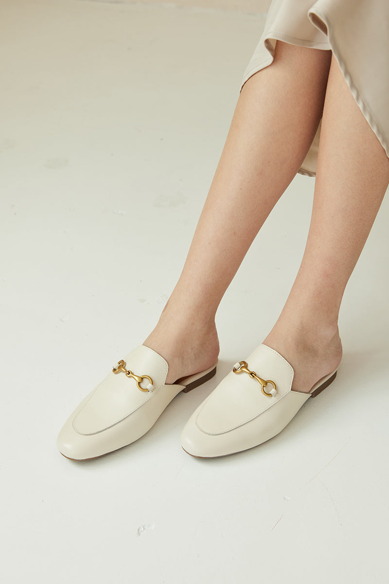 Ocarina Calf Leather Loafer Mules in Cream