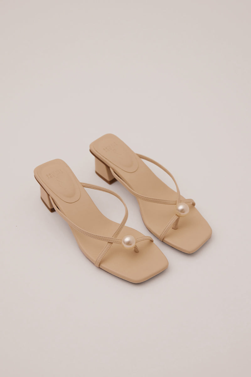 Oceane Strappy Pearl Heels in Beige