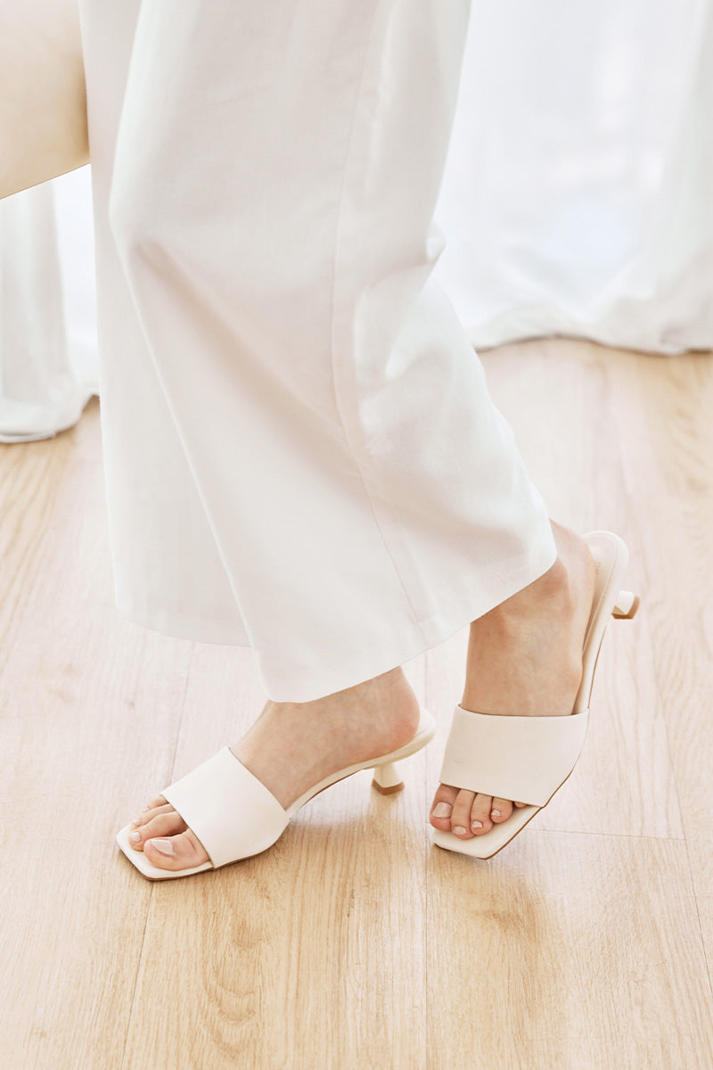Olessia Strap-over Kitten Heel in Cream Waterproof Suede