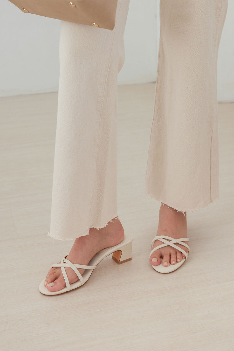 Olivette Strappy Low Block Heels in Cream