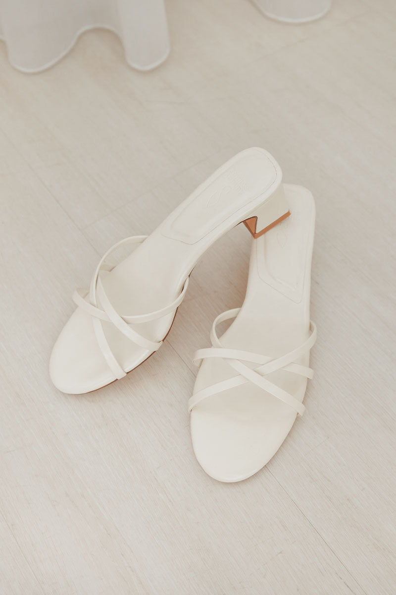 Olivette Strappy Low Block Heels in Cream