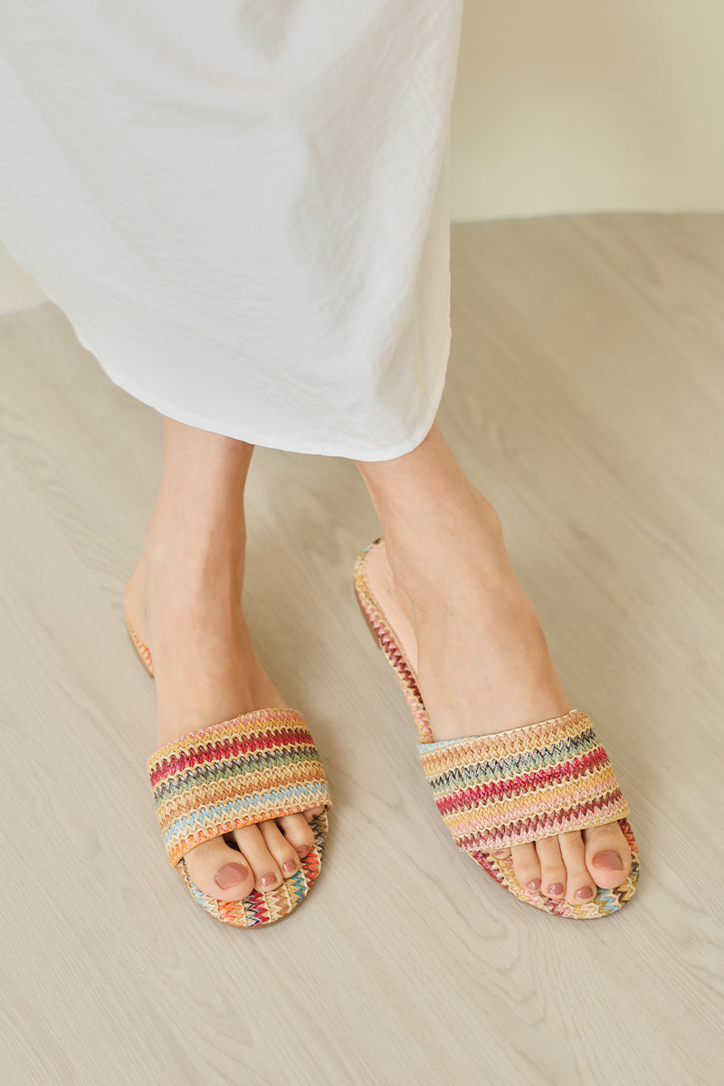 Olivian Strap-over Sliders in Multicolour Weave