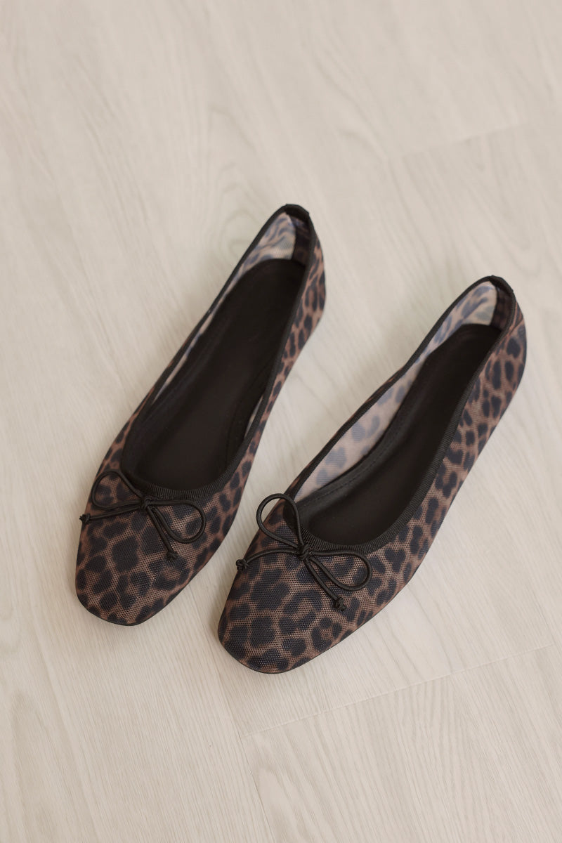 Onca Mesh Leopard Print Flats in Black