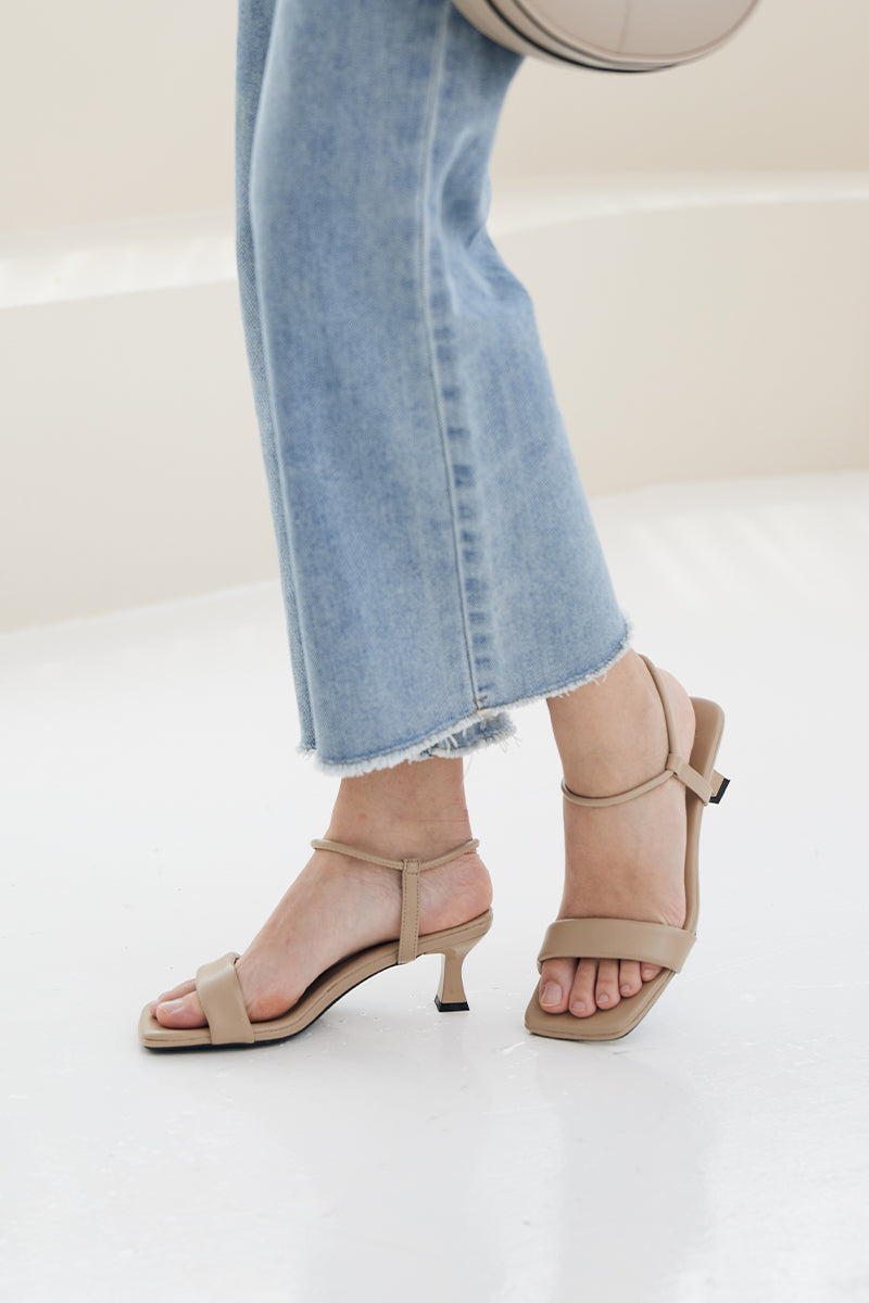 Oona Strappy Sandal Heels in Taupe