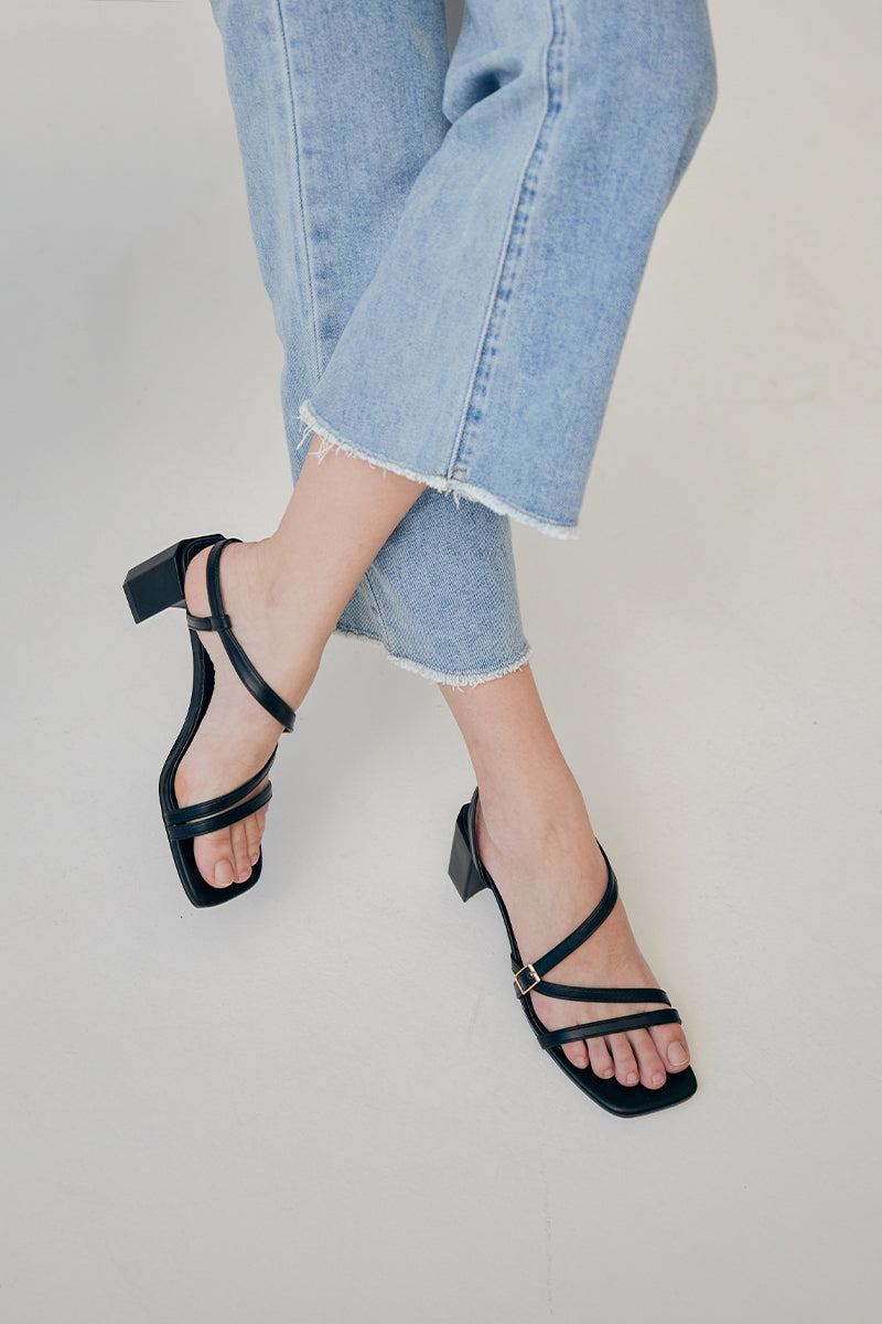 Orla Strappy Buckle Heels in Black