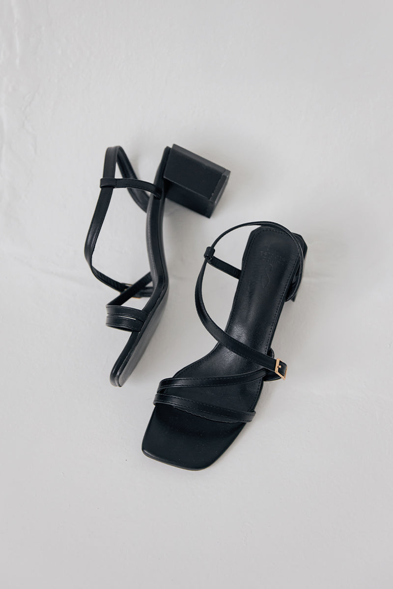 Orla Strappy Buckle Heels in Black