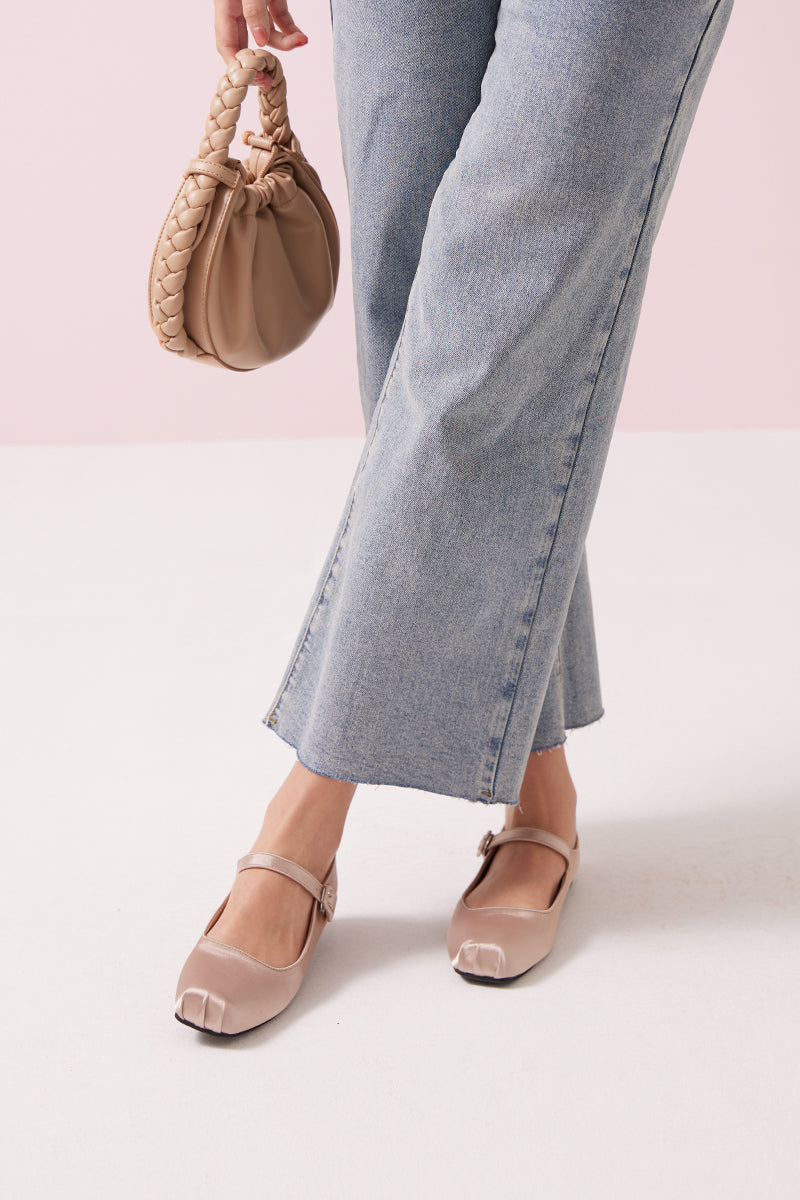 Pavlova Satin Maryjane Flats in Pale Rose