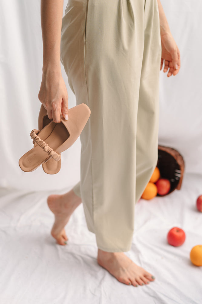 Peony Ruched Mules in Nude
