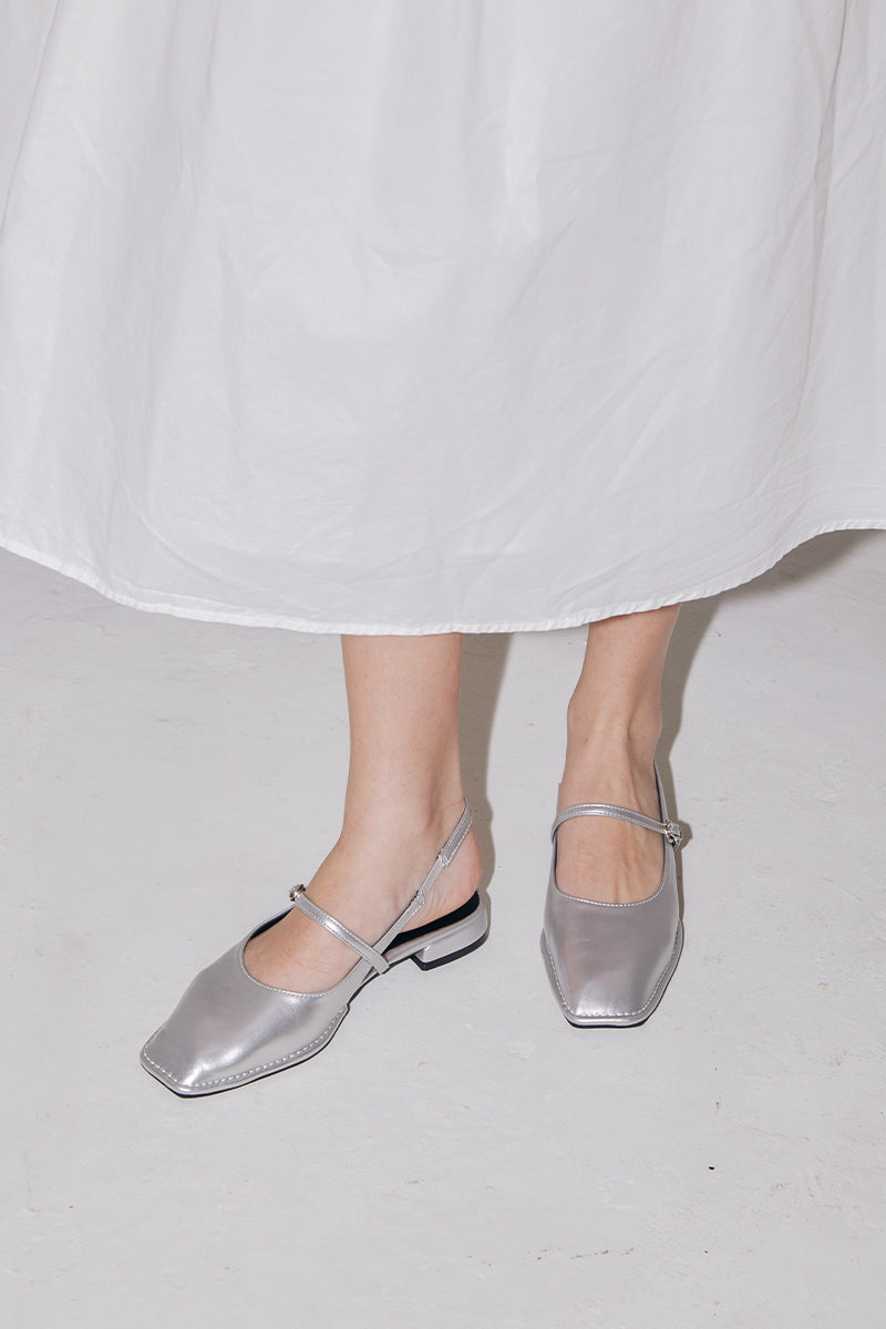 Piers Maryjane Slingback Flats in Silver