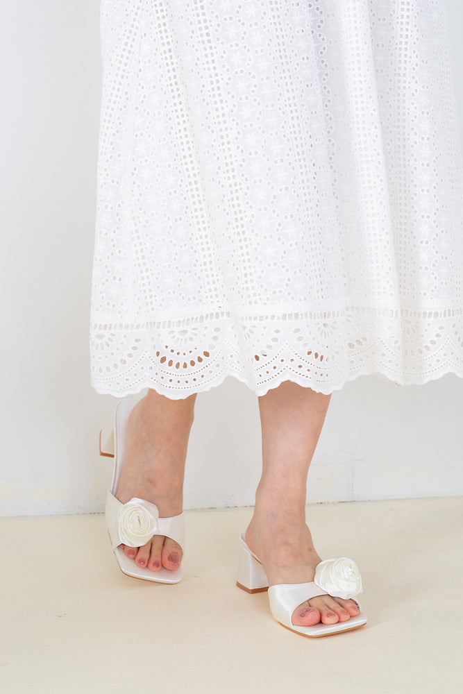 
                  
                    Pippa Satin Flower Heels in Cream
                  
                