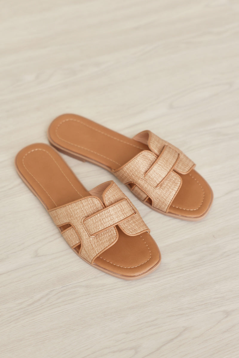 Rayla Interlocking Sliders in Waterproof Rattan Camel
