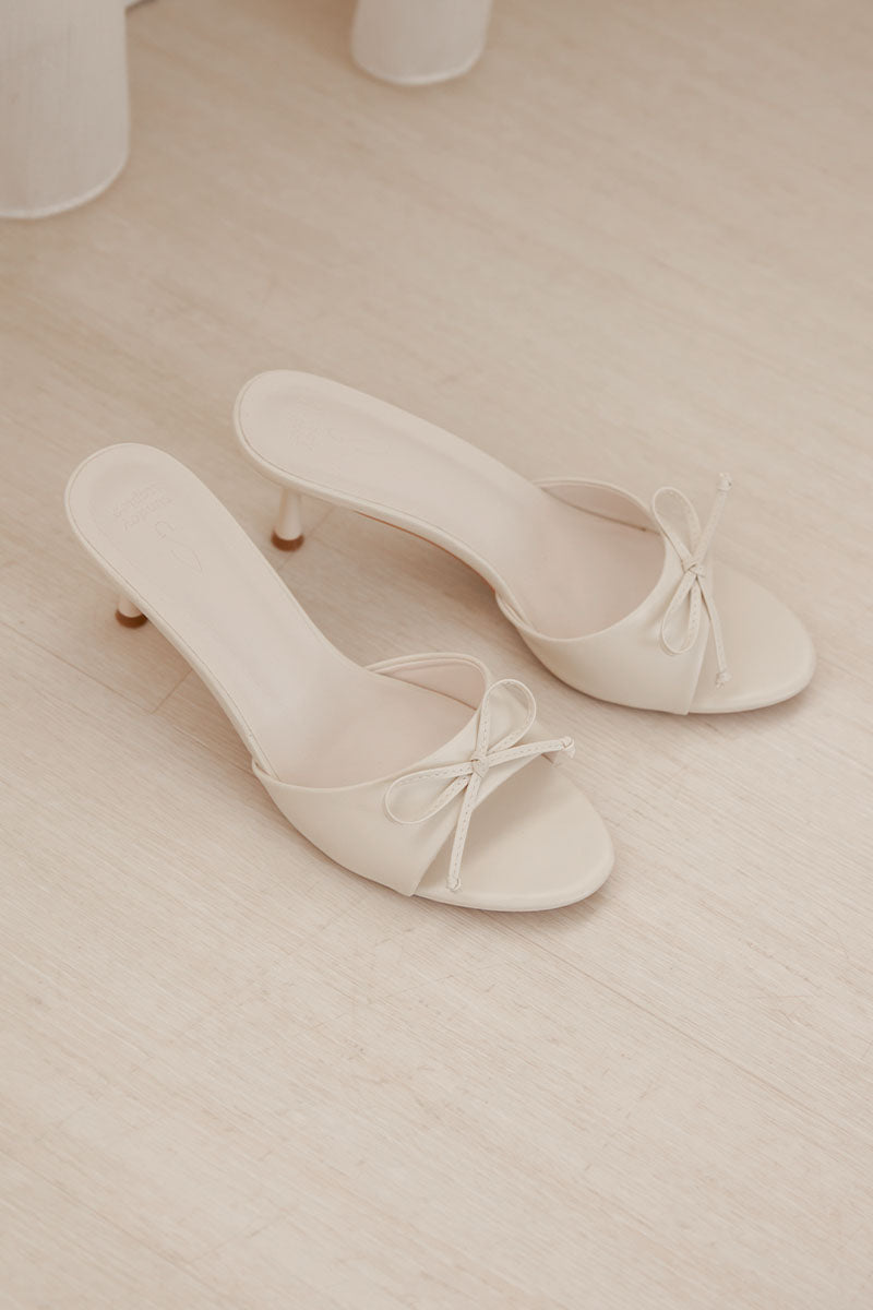 Reva Ribbon Slip-on Heels in Cream