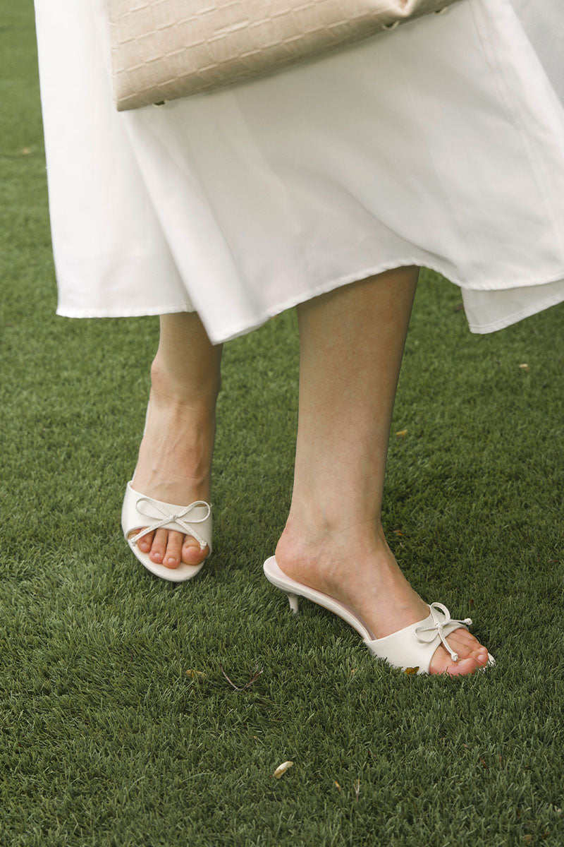 Reva Ribbon Slip-on Heels in Cream