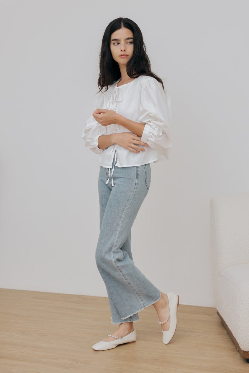 Rian Detachable Pearl Strap Flats in Cream