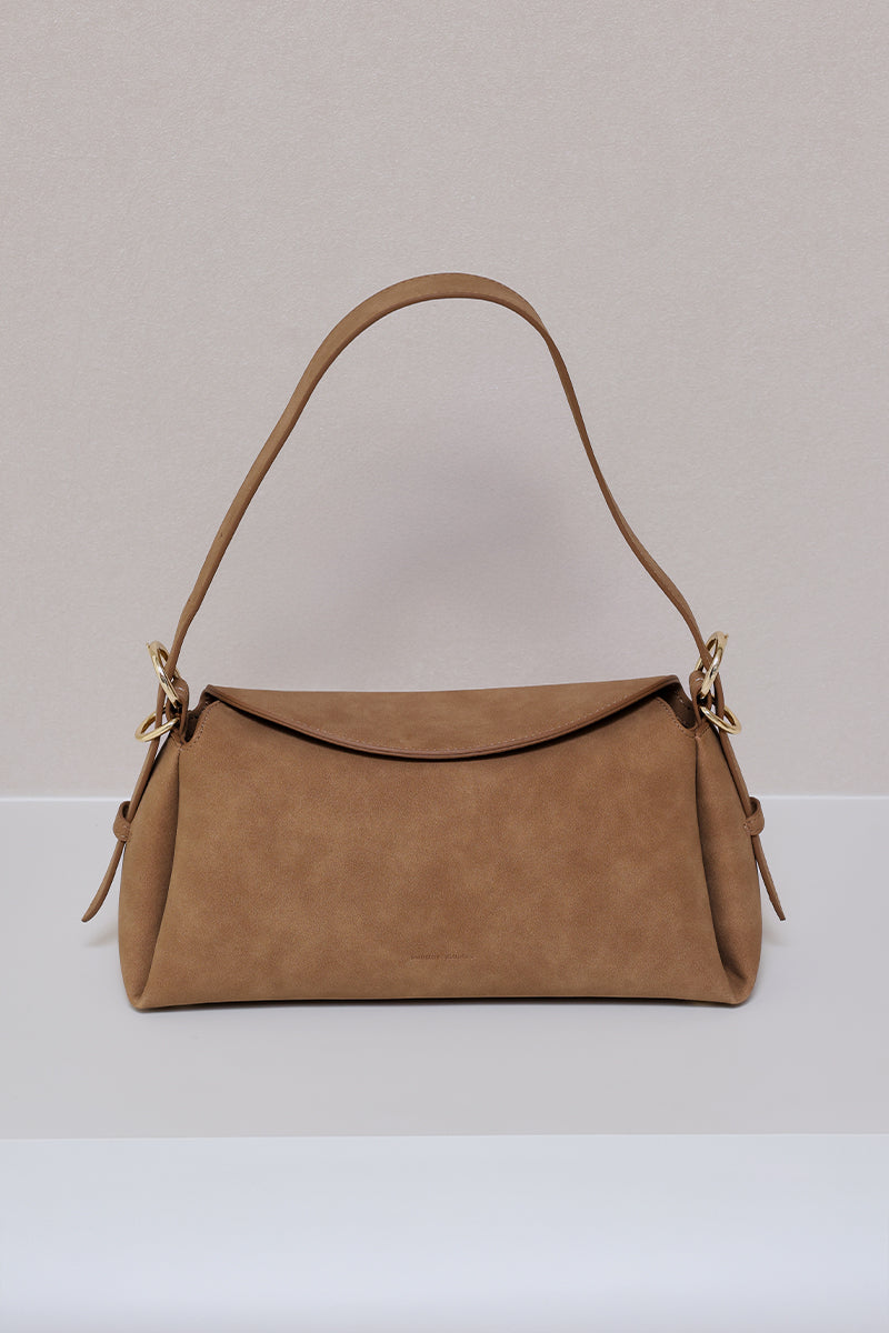 Roma Shoulder Bag in Brown Waterproof Suede