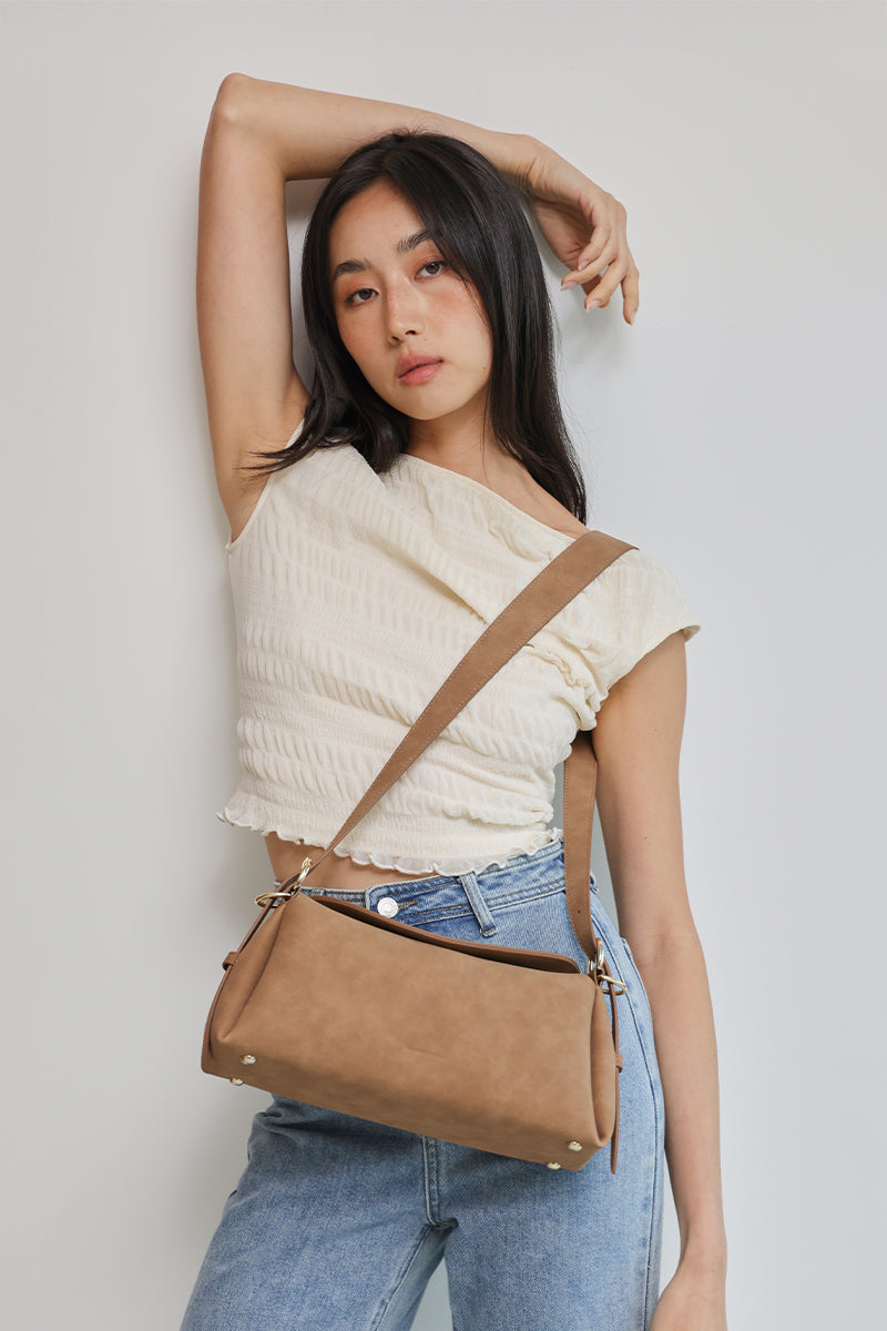Roma Shoulder Bag in Brown Waterproof Suede