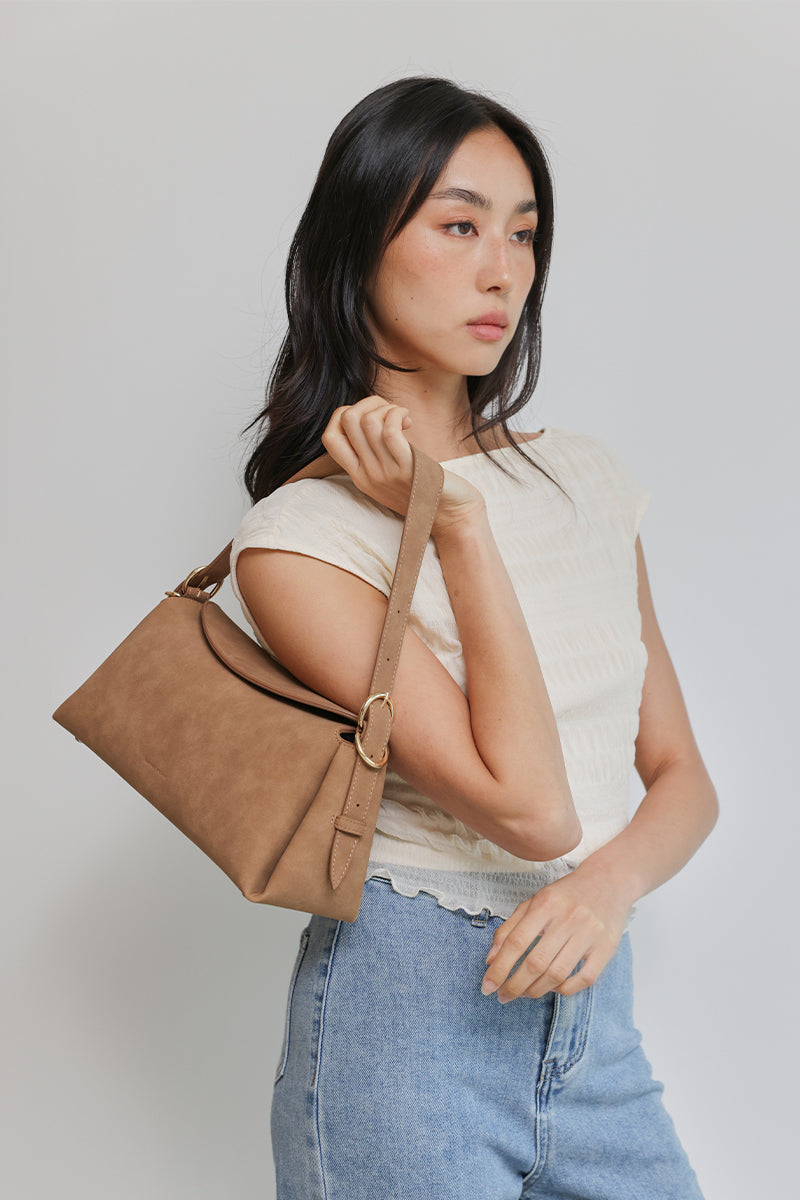 Roma Shoulder Bag in Brown Waterproof Suede