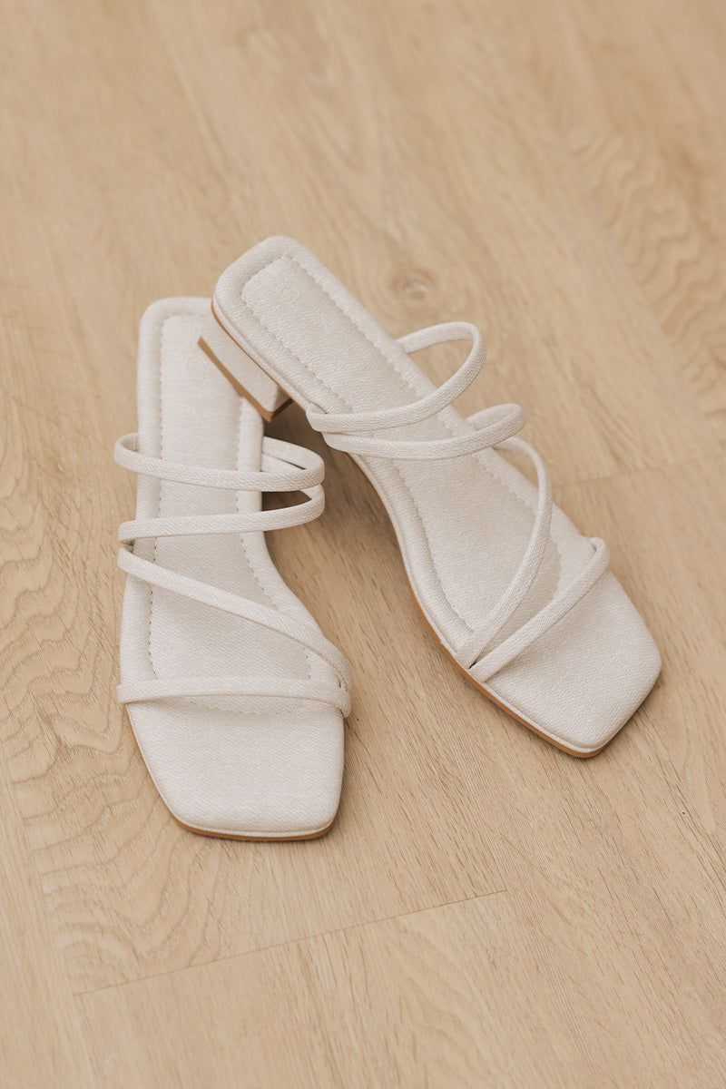 Rosalie Strappy Cloud Heels in Waterproof Linen