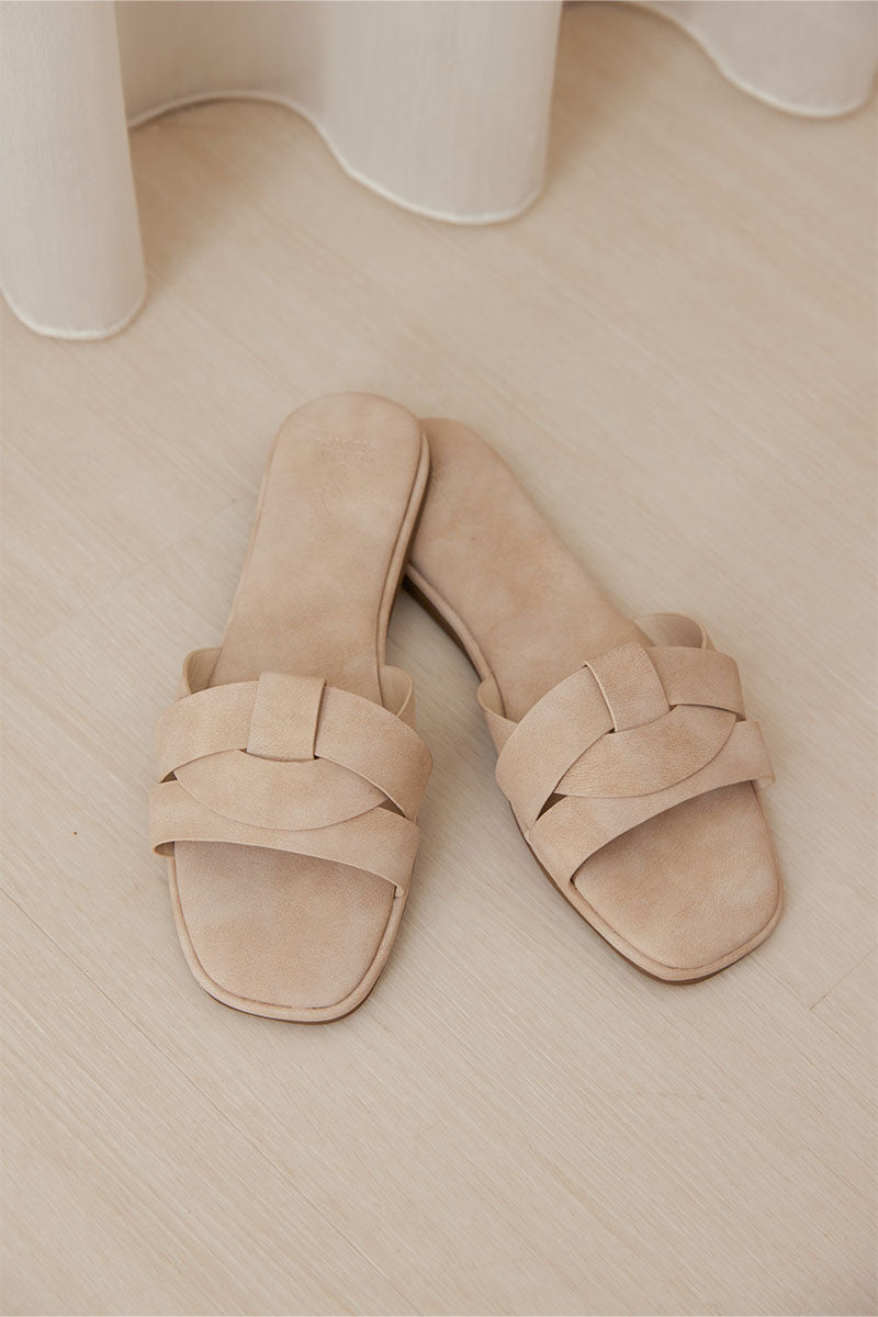 Ruka Cloud Sliders in Taupe Waterproof Suede