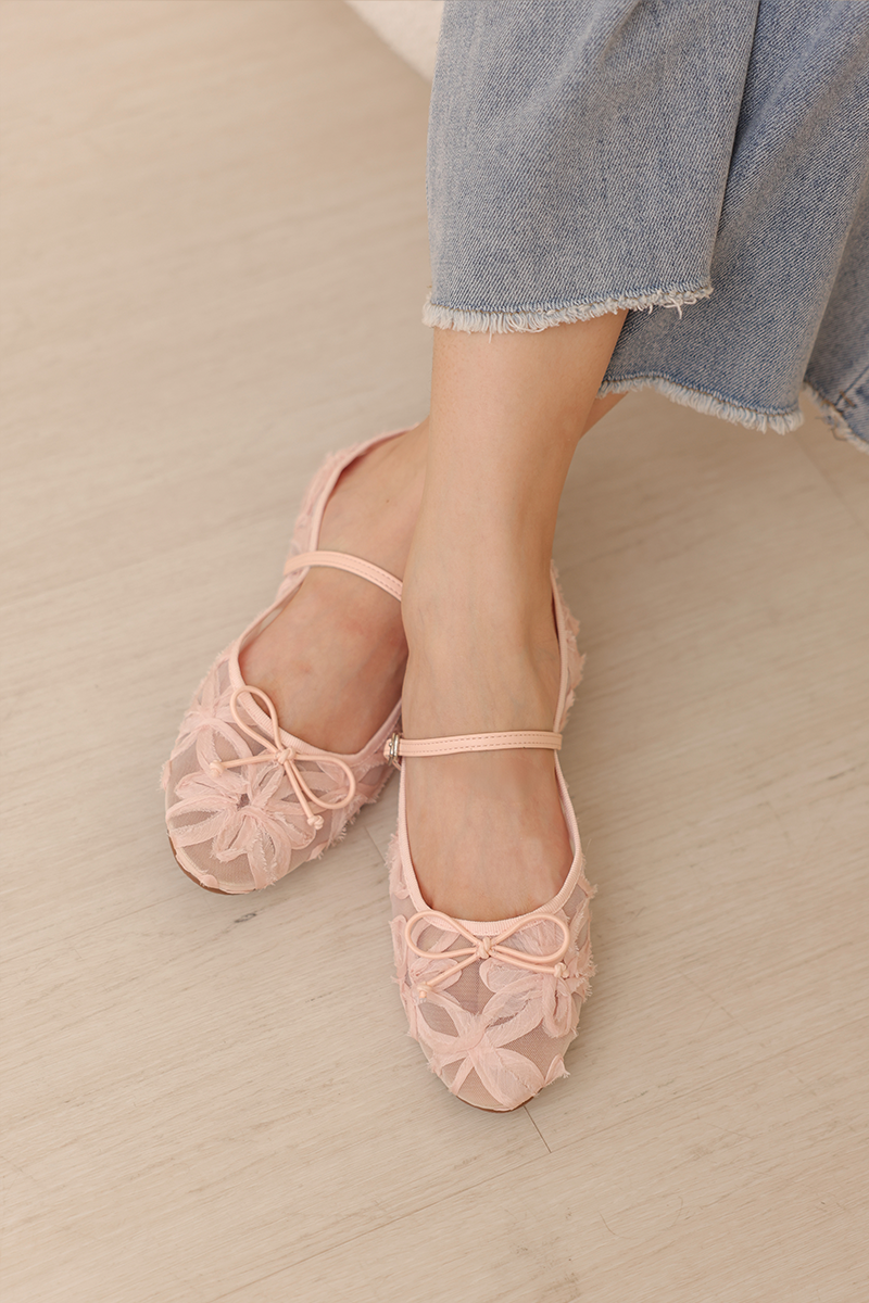 Sevyn Floral Mesh Maryjane Flats in Pink