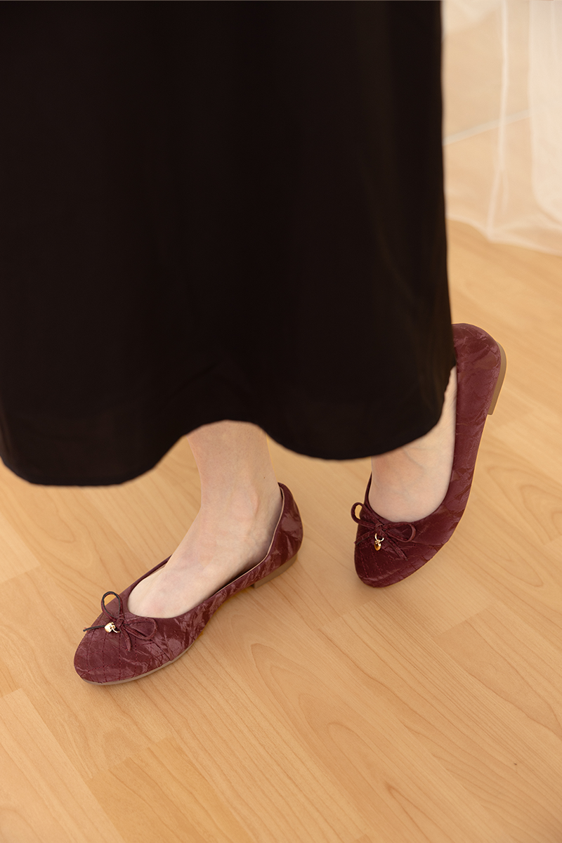 Soren Cloud Ballet Flats in Waterproof Satin Bordeaux Red