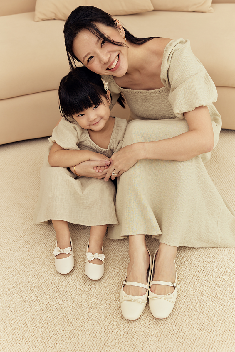 Sable Kids Ribbon Flats in Cream