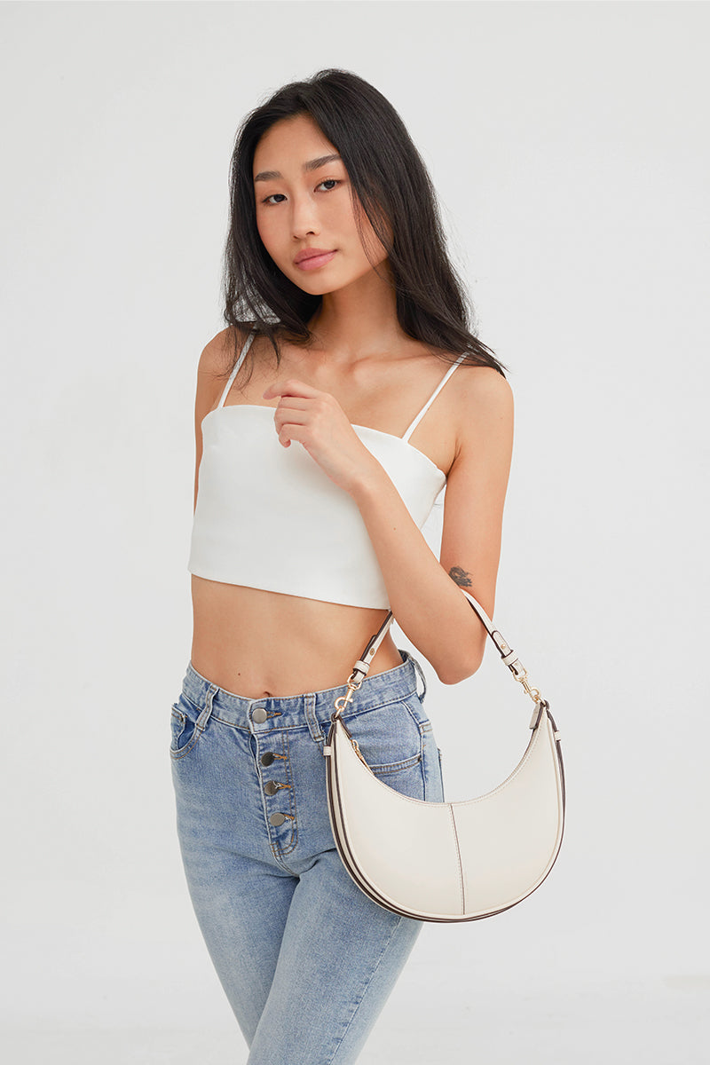 Selene Crescent Bag in Cream