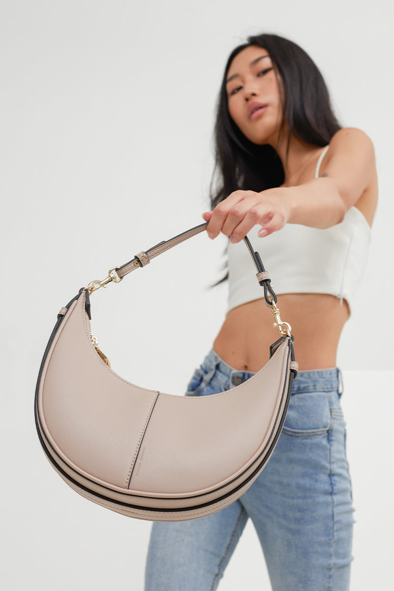 Selene Crescent Bag in Taupe