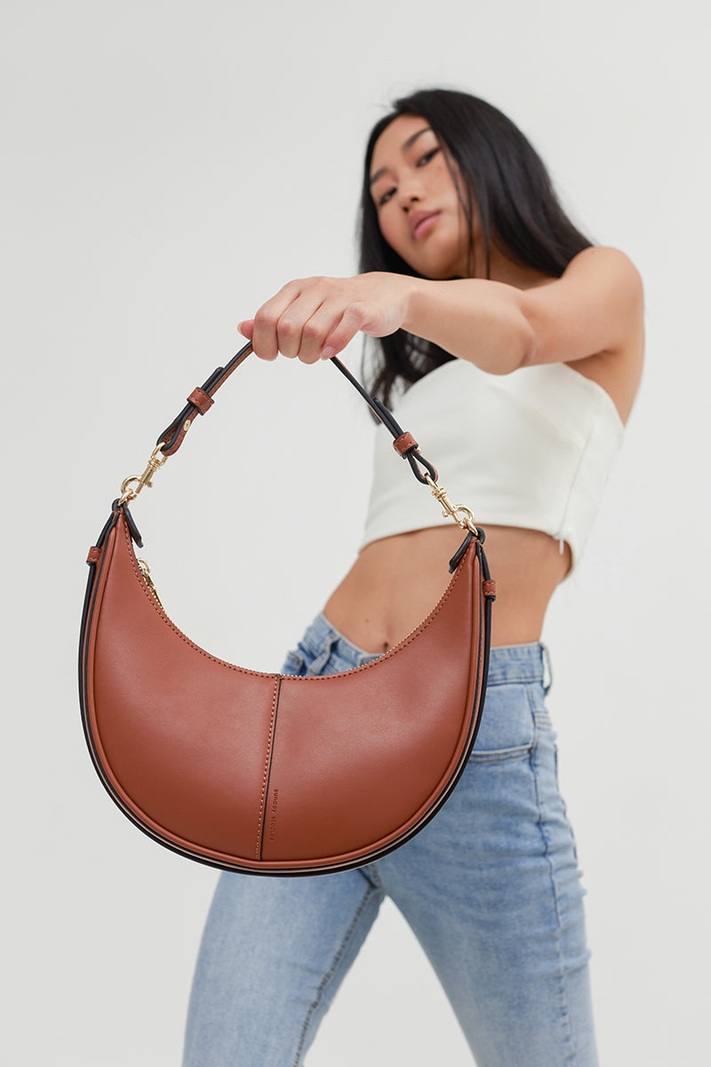 Selene Crescent Bag in Caramel