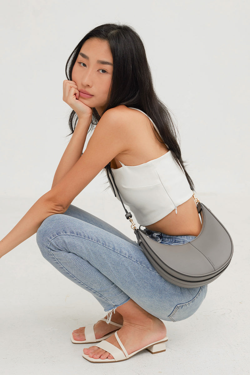 Selene Crescent Bag in Cement