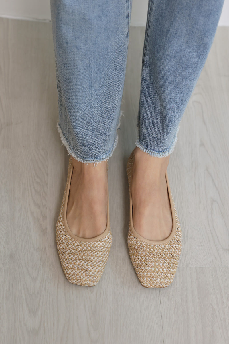 Sevi Rattan Flats in Cream