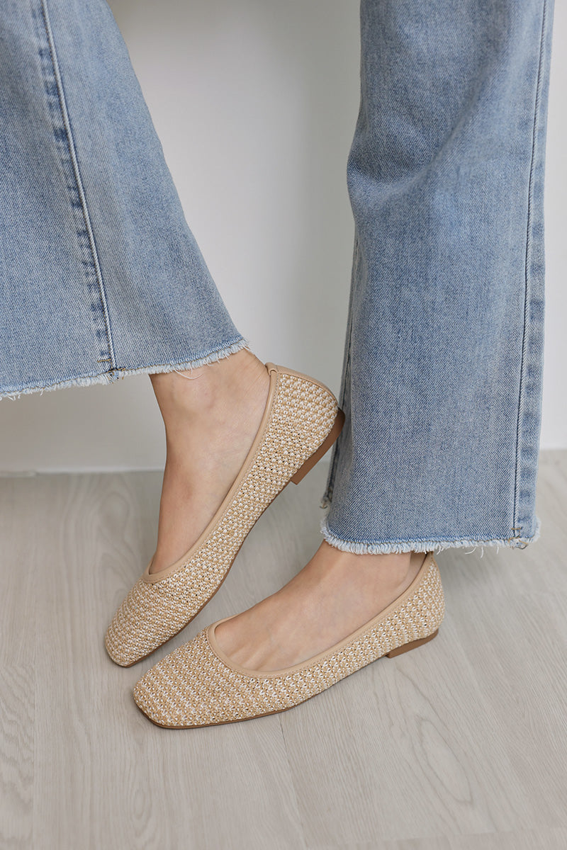 Sevi Rattan Flats in Cream