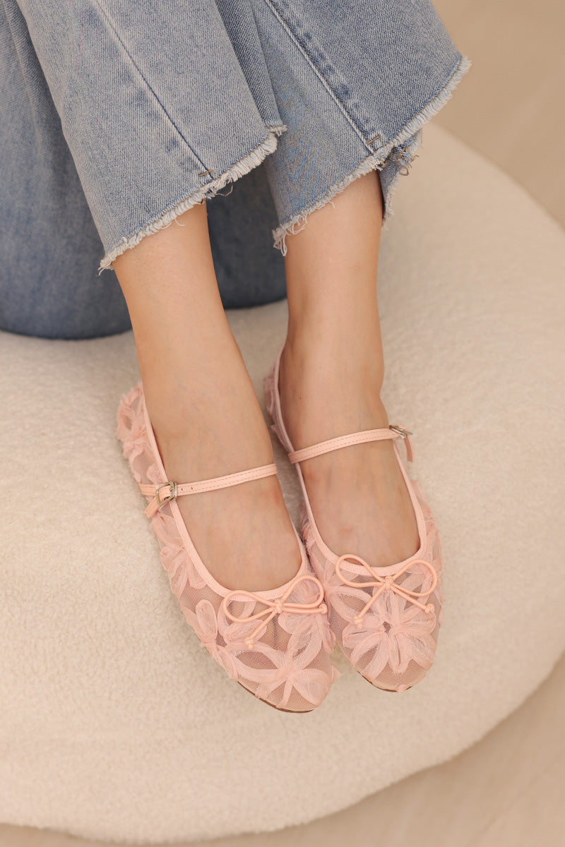 Sevyn Floral Mesh Maryjane Flats in Pink