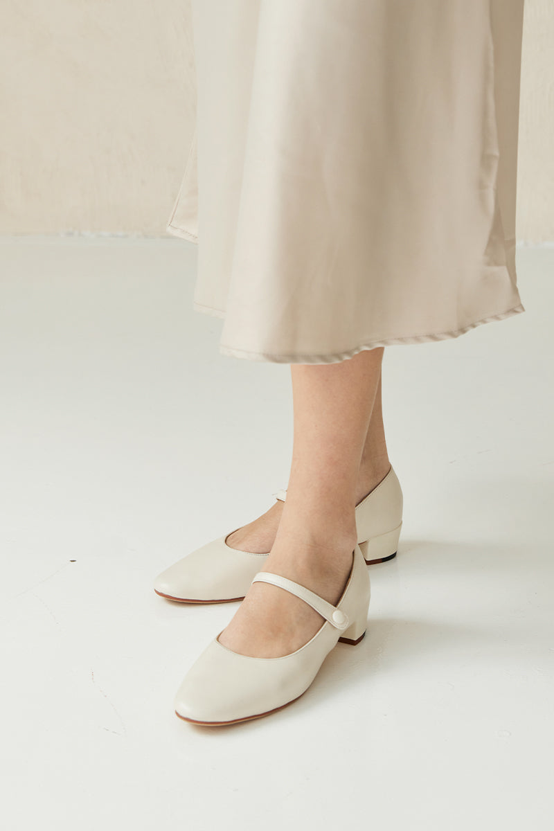 Sonnet Calf Leather Maryjane Heels in Cream