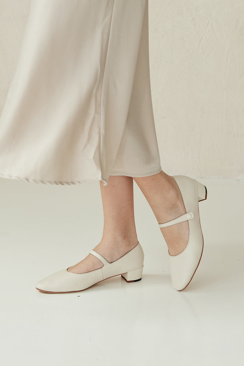 Sonnet Calf Leather Maryjane Heels in Cream