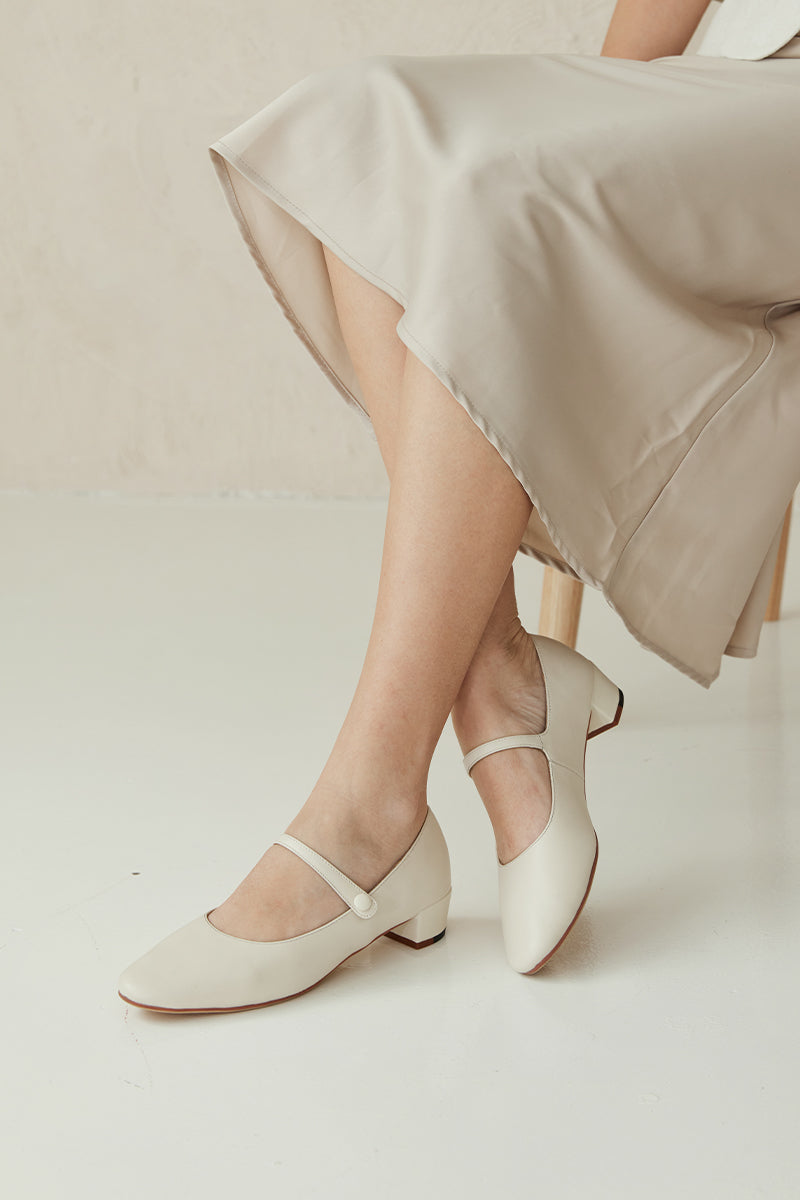 Sonnet Calf Leather Maryjane Heels in Cream