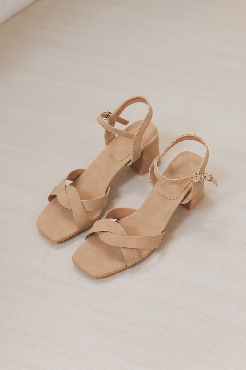 Thoren Sandal Heels in Taupe Waterproof Suede