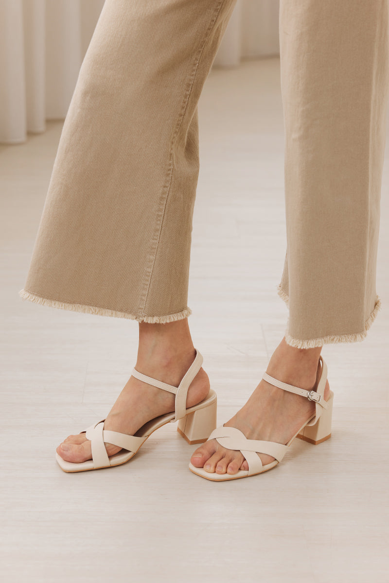 Thoren Sandal Heels in Cream Waterproof Suede
