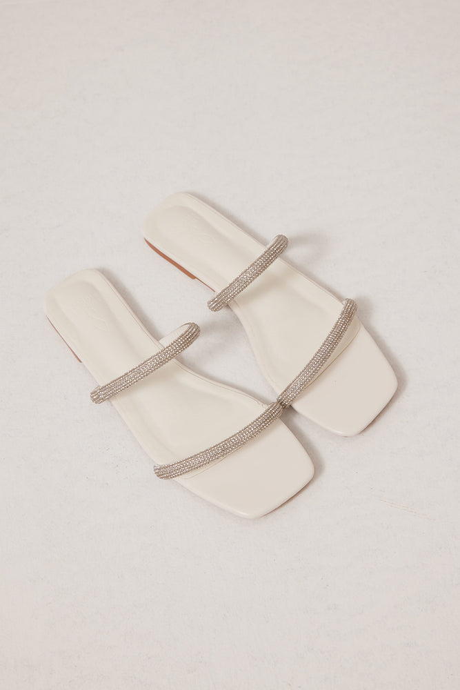 
                  
                    Tiana Crystal Strappy Sliders in White
                  
                