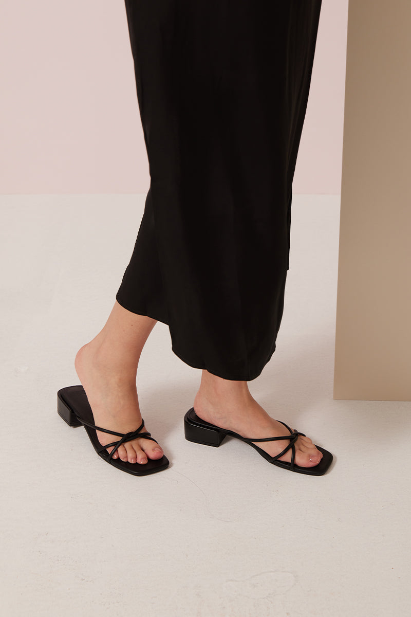 Tory Strappy Low Heels in Black