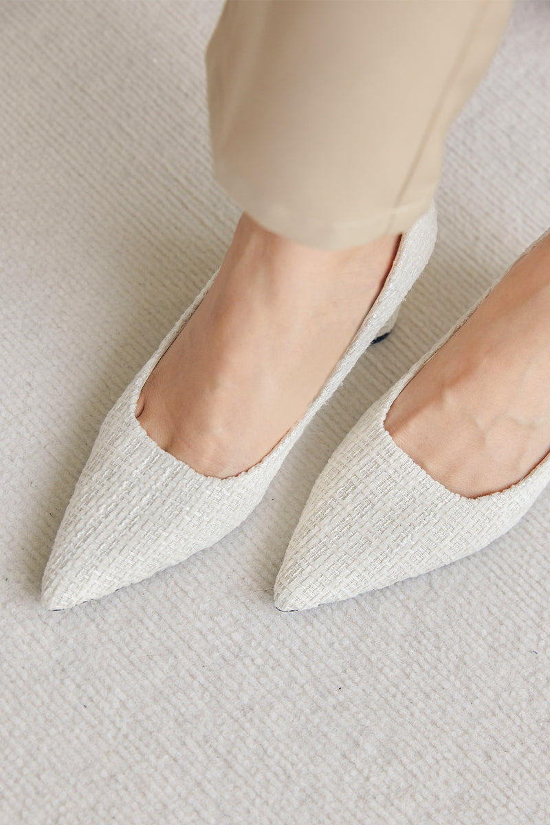 Waldof Block Heels in Cream Tweed